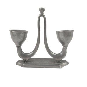 Silvercraft Pewter Candle Holder 2872 Double Horn Art Deco Vintage Matte Finish